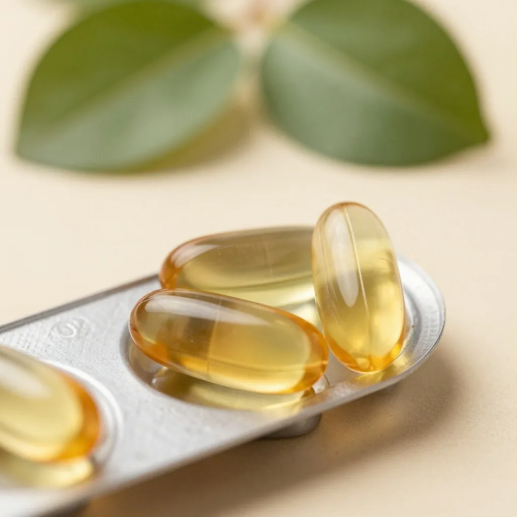 Macro view of softgel capsules in a steel organizer compartment